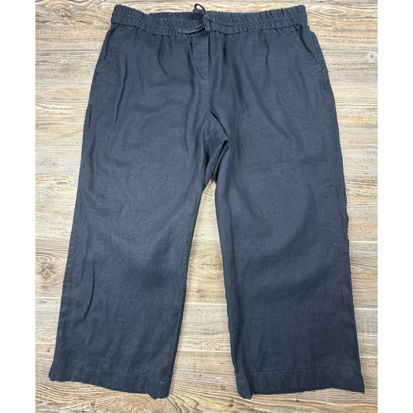 Talbots Pants - Talbots Women's Crop Linen‎ Pants Plus Size 18W Pull-On Navy Blue Elastic Waist